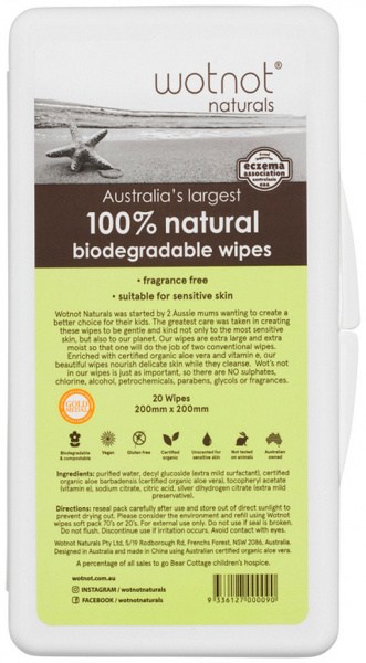 WOTNOT NATURALS 100% Natural Wipes with Travel Hard Case x 20 Pack