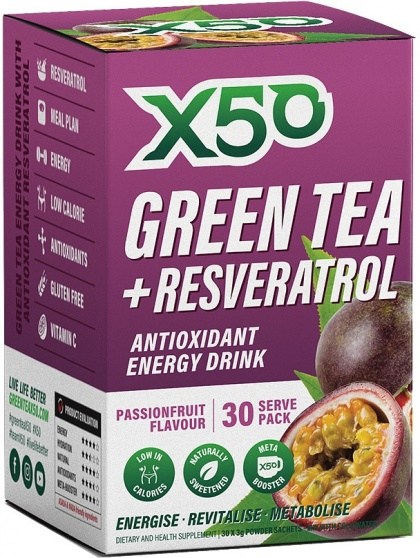 X50 Green Tea + Resveratol Passionfruit 30 Sachets