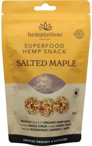 2die4 Live Foods Hemptations Superfood Hemp Snack Salted Maple 80g