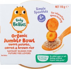 Baby Bellies Organic Jumble Bowl Sweet Potato,Carrot & Brown Rice 110g