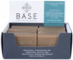 BASE (SOAP WITH IMPACT) Soap Bar Exfoliating Mintwood (Raw Bar) 120g x 10 Display