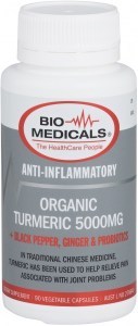 Bio-Medicals Organic Turmeric 5000mg + Black Pepper, Ginger & Probiotics 90Caps