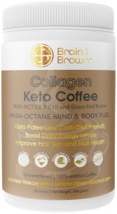 BRAIN AND BRAWN Collagen Keto Coffee (with MCT C8 & C10 and Grass-Fed Butter) Unsweetened 300g