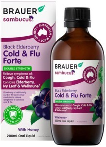 BRAUER Sambucus Black Elderberry Cold & Flu Forte (Double Strength) With Honey Oral Liquid 200ml