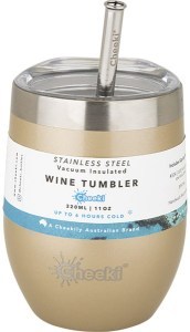 Cheeki Insulated Wine Tumbler Soft Gold with S/Steel Straw 320ml