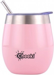 Cheeki Insulated Wine Tumbler with Straw Pink Champagne 220ml