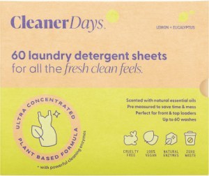 Cleaner Days Laundry Detergent Sheets Lemon + Eucalyptus 60pcs