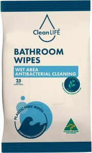 Cleanlife Bathroom Plastic Free Wipes Antibacterial Cleaning 25pk
