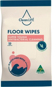 Cleanlife Floor Plastic Free Wipes Antibacterial Cleaning 25pk