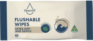 Cleanlife Flushable Plastic Free Wipes Extra Soft and Gentle 40pk