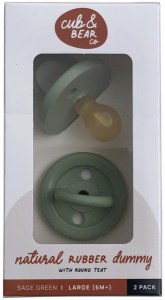 CUB & BEAR CO Natural Rubber Dummy Round Teat Large (6+ Months) Sage Green Twin Pack
