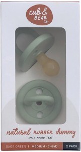 CUB & BEAR CO Natural Rubber Dummy Round Teat Medium (3-6 Months) Sage Green Twin Pack