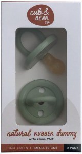 CUB & BEAR CO Natural Rubber Dummy Round Teat Small (0-3 Months) Sage Green Twin Pack