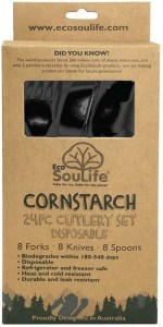 EcoSouLife Cornstarch 24Pc Cutlery Set Black