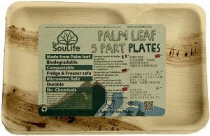 EcoSouLife Palm Leaf (L27.5 x W18 x H2.5cm) Rectangular Divided Plates Natural 5Pc Set