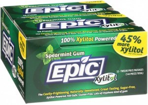 EPIC Xylitol (Sugar-Free) Gum Spearmint 12 Piece Blister Pack x 12 Display
