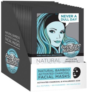 ESSENZZA Bamboo Facial Mask Activated Charcoal & Hyaluronic Acid x 12 Display
