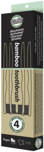ESSENZZA Bamboo Toothbrush with Activated Charcoal Bristles Soft 4 Pack