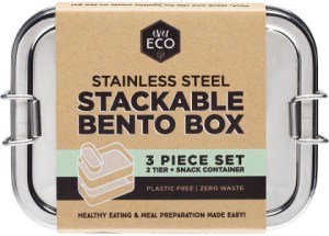 Ever Eco Stainless Steel Stackable 2 Tier Bento Lunch Box + Mini Snack 1200ml