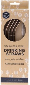 Ever Eco Stainless Steel Straws Bent Rose Gold 4pk