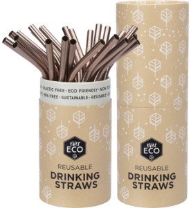 Ever Eco Stainless Steel Straws Bent Rose Gold Counter Display x25