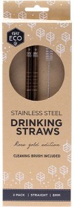 Ever Eco Stainless Steel Straws Straight Rose Gold 2pk