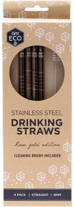 Ever Eco Stainless Steel Straws Straight Rose Gold 4pk
