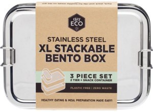 Ever Eco Stainless Steel XL Stackable 2 Tier Bento Lunch Box + Mini Snack 1900ml