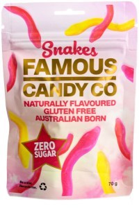 Famous Candy Co Sugar Free All Natural Snakes G/F 8x70g