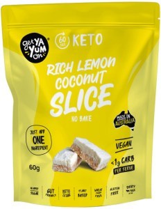 GET YA YUM ON (60 sec Keto) Rich Lemon Coconut Slice (No Bake) 60g