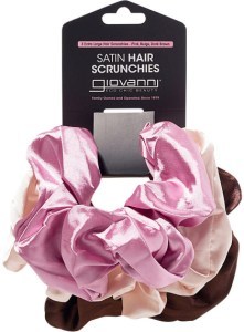 Giovanni Satin Hair Scrunchies Pink,Beige,Dark Brown Extra large 3pk