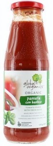 Global Organics Tomato Puree with Basil (Passata Con Basilico) Glass 680g
