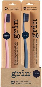 Grin 100% Recycled Toothbrush Medium Pink, Charcoal x 8