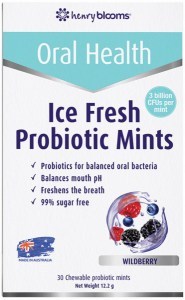HENRY BLOOMS Oral Health Ice Fresh Probiotic Mints Wildberry Chewable Mints x 30 Pack