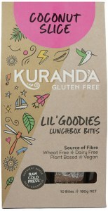 KURANDA WHOLEFOODS Gluten Free Lil' Goodies Lunchbox Bites Coconut Slice 18g x 10 Pack