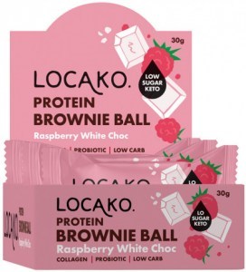 LOCAKO Protein Brownie Ball Raspberry White Chocolate 30g x 10 Display
