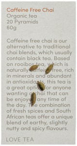 LOVE TEA Organic Caffeine Free Chai Tea 20 Pyramids