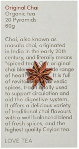 LOVE TEA Organic Original Chai Tea 20 Pyramids