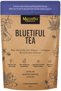 MAVELLA SUPERFOODS Bluetiful Tea Blue Butterfly Pea Flower + Collagen Berrylicious Flavour x 25 Tea 