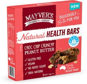 Mayvers Natural Health Bars Choc Chip Crunchy Peanut Butter  (5Bars) 150g