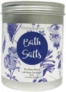 MINIMAL ESSENTIALS Bath Salts De-Stress Blend with Rose Geranium 500g