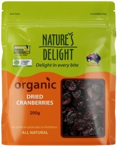 NATURE'S DELIGHT Organic Dried Cranberries 200g