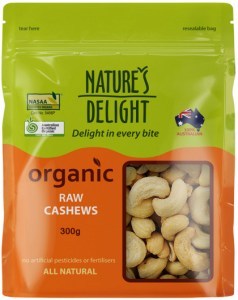 NATURE'S DELIGHT Organic Raw Cashews 300g