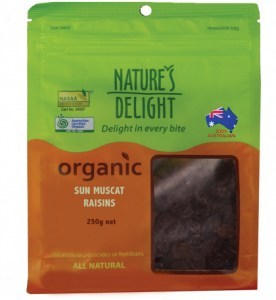 NATURE'S DELIGHT Organic Sun Muscat Raisins 250g