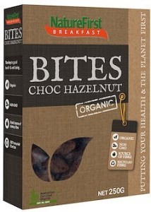 Natures First Organic Bites Choc Hazelnut Cereal Box 250g