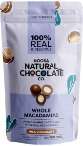 NOOSA NATURAL CHOCOLATE CO. Milk Chocolate Whole Macadamias 100g