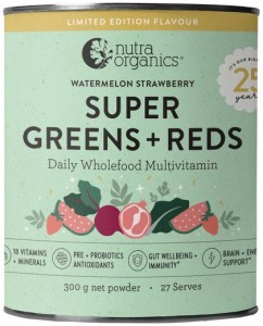 NUTRA ORGANICS Organic Super Greens + Reds (Wholefood Multivitamin) Watermelon Strawberry 300g