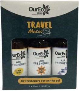 OURECO CLEAN Air Freshener Travel Mates 50ml x 3 Pack (contains: Lazy Days, Sugar & Spice & Lemon Tw
