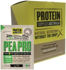 PROTEIN SUPPLIES AUSTRALIA Protein Pea Pro (Raw Organic Pea Protein) Pure Sachets 30g x 12 Display