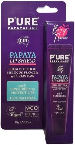P'URE PAPAYACARE Papaya Lip Shield with Sunscreen (Shea Butter & Hibiscus Flower with with Paw Paw) 